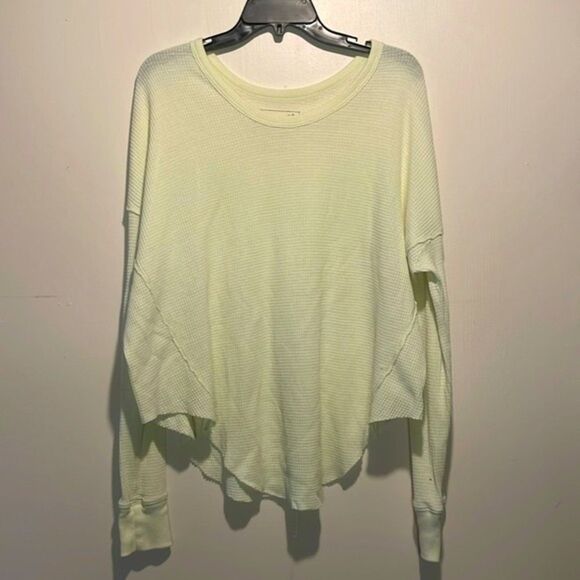 We The Free- Cream Oversized Waffleknit Ribbed Thermal Long Sleeve Top- Small - Picture 1 of 7
